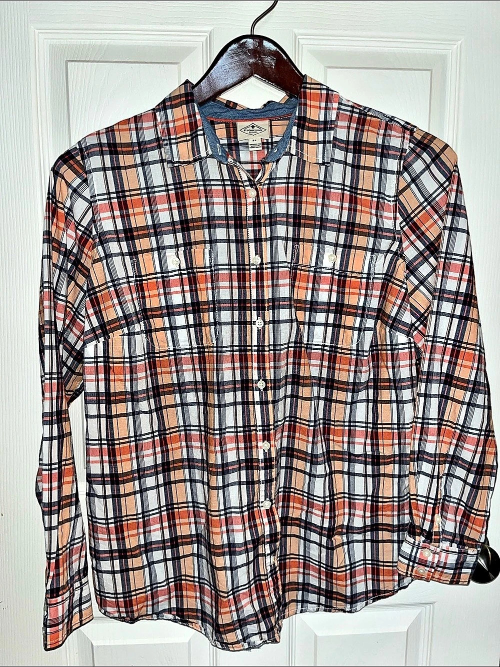St. John's Bay Plaid Button Down Shirt in Orange & Blue